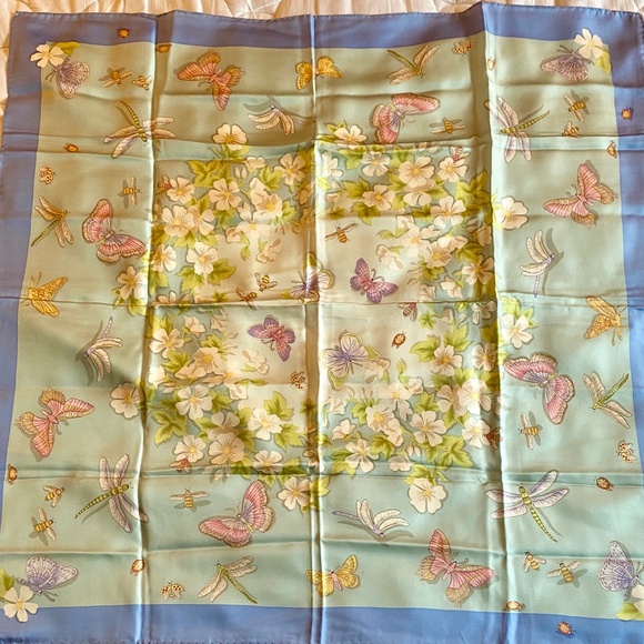 Talbots Floral and Butterfly Scarf - Blue and Green - Picture 1 of 6